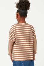 Load image into Gallery viewer, Mocha Stripe Contrast Sleeve Top
