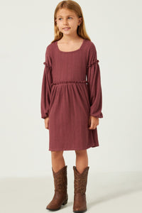 Brick Ruffle Dress with Puff Sleeves