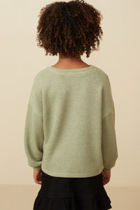 Sage Brushed Fuzzy V Neck Sweater