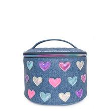 Load image into Gallery viewer, Metallic Heart-Patched Denim Round Glam Bag
