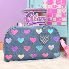 Load image into Gallery viewer, Metallic Heart-Patched Denim Medium Duffle Bag
