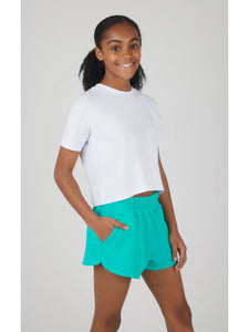 Super Soft Boxy Tee and Scuba Short Set - White/Turq