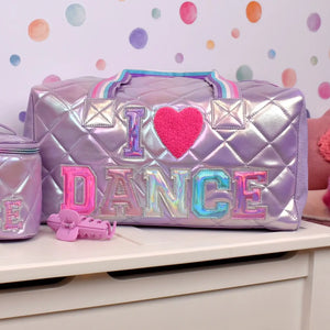 I 💗 Dance Lavender Metallic Large Duffle Bag