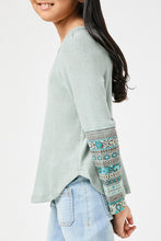 Load image into Gallery viewer, Sage Aztec Contrast Sleeve Top
