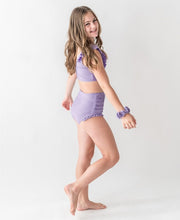 Load image into Gallery viewer, Lavender Seersucker Tween Ruffle V-Neck Bikini
