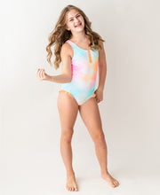 Load image into Gallery viewer, Rainbow Tie Dye Henley One Piece Bathing Suit
