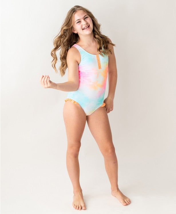 Rainbow Tie Dye Henley One Piece Bathing Suit – It's a Girl Thing