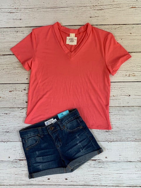 Solid V-Neck Tee {coral}