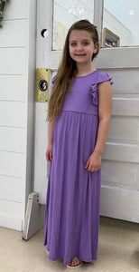 Solid Ruffle Sleeve Maxi Dress ~ Lavender