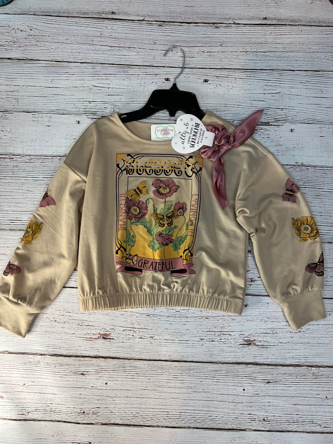 Taupe Floral Sweatshirt with Scrunchie