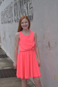 Neon Coral Knot Dress